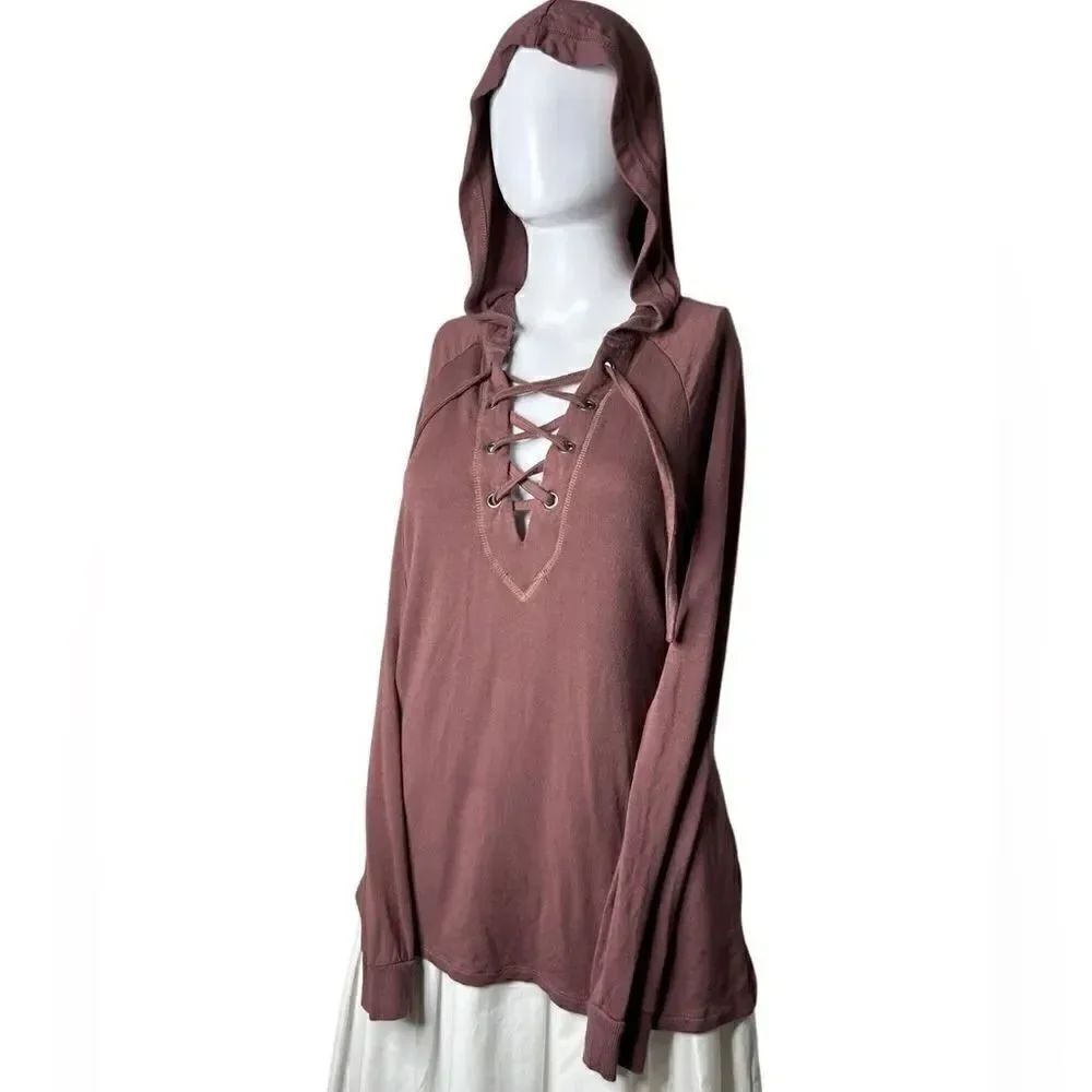 White Crow Lace Up Casual Hoodie Purplish Brown Size XS